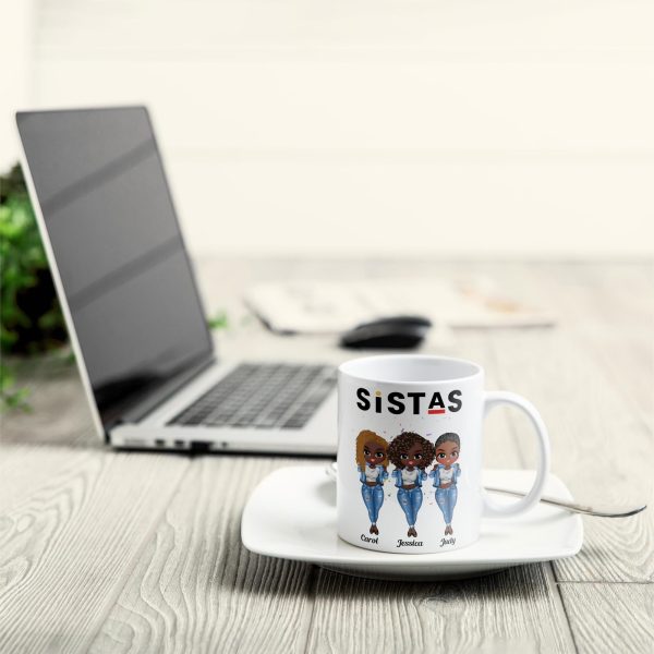 Sistas - Personalized Mug - Birthday Gift For Bestie, Best Friend, BFF, Sista, Colleague - Denim Chibi Girl