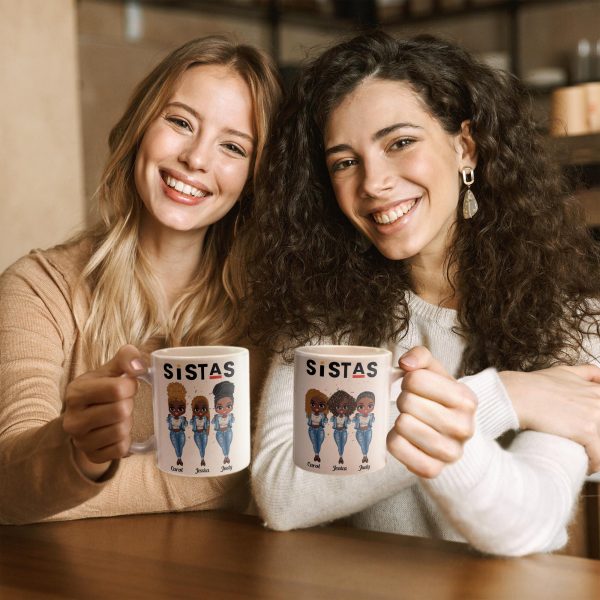 Sistas - Personalized Mug - Birthday Gift For Bestie, Best Friend, BFF, Sista, Colleague - Denim Chibi Girl