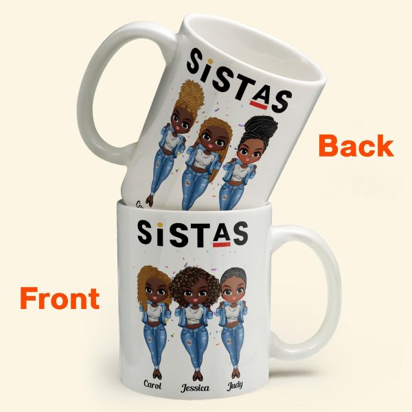 Sistas - Personalized Mug - Birthday Gift For Bestie, Best Friend, BFF, Sista, Colleague - Denim Chibi Girl