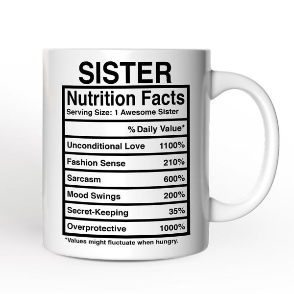 Sister Nutrition Facts Personalized Mug, Birthday Gift with Custom Name Sister Nutrition Facts Personalized Mug, Birthday Gift with Custom Name