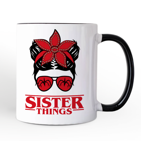 Sister Things Messy Bun Retro Personalized Mug, Red Bandana Glasses Family Matching Gift with Custom Name Sister Things Messy Bun Retro Personalized Mug, Red Bandana Glasses Family Matching Gift with Custom Name