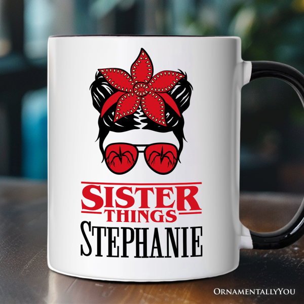 Sister Things Messy Bun Retro Personalized Mug, Red Bandana Glasses Family Matching Gift with Custom Name Sister Things Messy Bun Retro Personalized Mug, Red Bandana Glasses Family Matching Gift with Custom Name