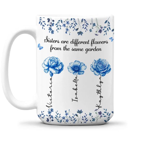 Sisters Are Different Flowers Toile De Jouy Style - Personalized Custom Coffee Mug