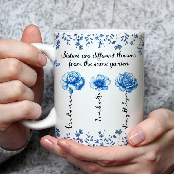 Sisters Are Different Flowers Toile De Jouy Style - Personalized Custom Coffee Mug