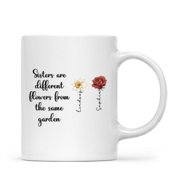 Sisters Are Diffrent Flowers From The Same Garden Personalized Mug, Long Distance Togetherness Birthday Christmas Gift For Sisters, Siblings
