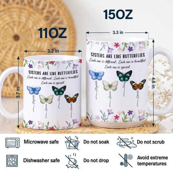 Sisters Are Like Butterflies - Personalized White Edge-to-Edge Mug Sisters Are Like Butterflies - Personalized White Edge-to-Edge Mug