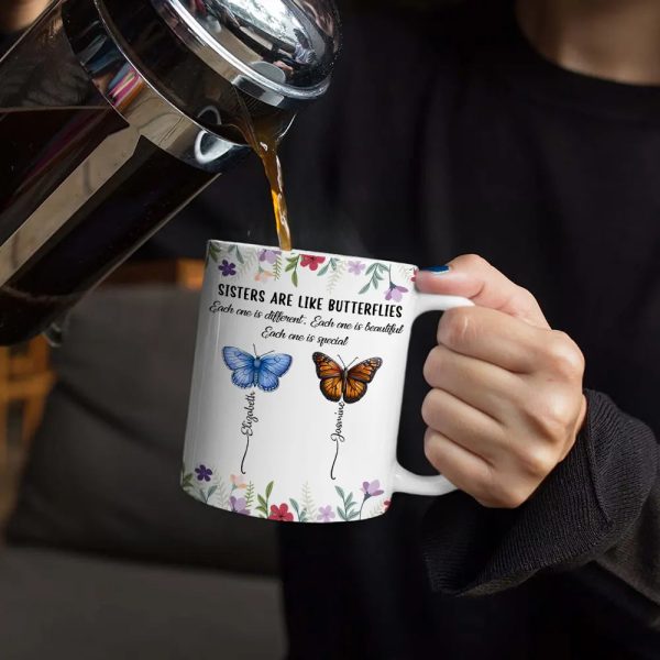Sisters Are Like Butterflies - Personalized White Edge-to-Edge Mug Sisters Are Like Butterflies - Personalized White Edge-to-Edge Mug