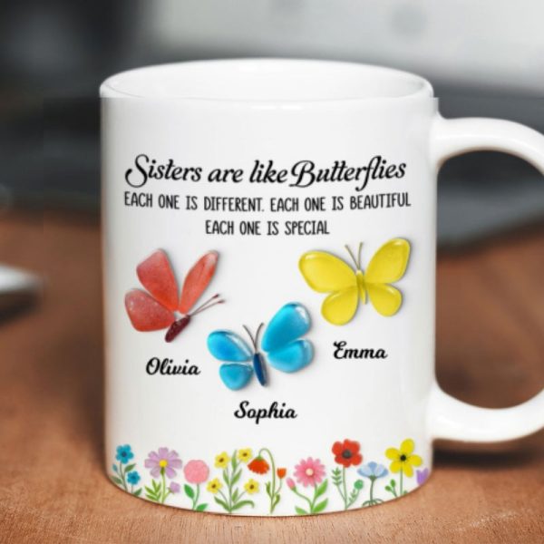 Sisters Are Like Butterflies 3D Effect Sea Glass - Personalized Mug - Christmas Gift for Sisters, Siblings Sisters Are Like Butterflies 3D Effect Sea Glass - Personalized Mug - Christmas Gift for Sisters, Siblings