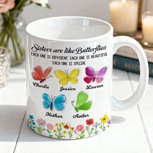 Sisters Are Like Butterflies 3D Effect Sea Glass - Personalized Mug - Christmas Gift for Sisters, Siblings Sisters Are Like Butterflies 3D Effect Sea Glass - Personalized Mug - Christmas Gift for Sisters, Siblings
