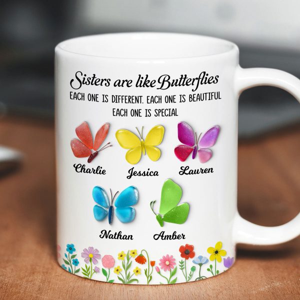 Sisters Are Like Butterflies 3D Effect Sea Glass - Personalized Mug - Christmas Gift for Sisters, Siblings Sisters Are Like Butterflies 3D Effect Sea Glass - Personalized Mug - Christmas Gift for Sisters, Siblings