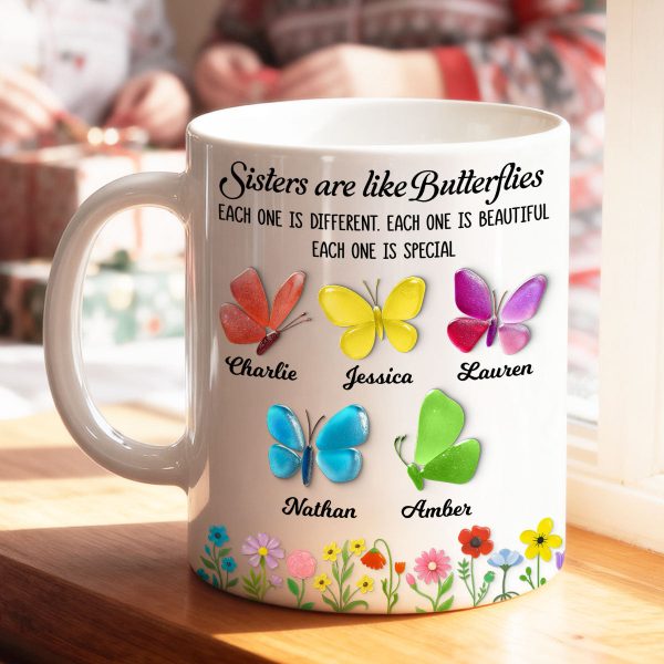 Sisters Are Like Butterflies 3D Effect Sea Glass - Personalized Mug - Christmas Gift for Sisters, Siblings Sisters Are Like Butterflies 3D Effect Sea Glass - Personalized Mug - Christmas Gift for Sisters, Siblings