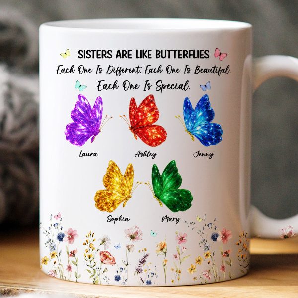 Sisters Are Like Different Butterflies - Personalized Mug - Heartwarming Christmas Gift For Sisters, Besties Sisters Are Like Different Butterflies - Personalized Mug - Heartwarming Christmas Gift For Sisters, Besties