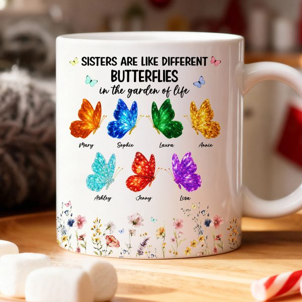 Sisters Are Like Different Butterflies - Personalized Mug - Heartwarming Christmas Gift For Sisters, Besties Sisters Are Like Different Butterflies - Personalized Mug - Heartwarming Christmas Gift For Sisters, Besties