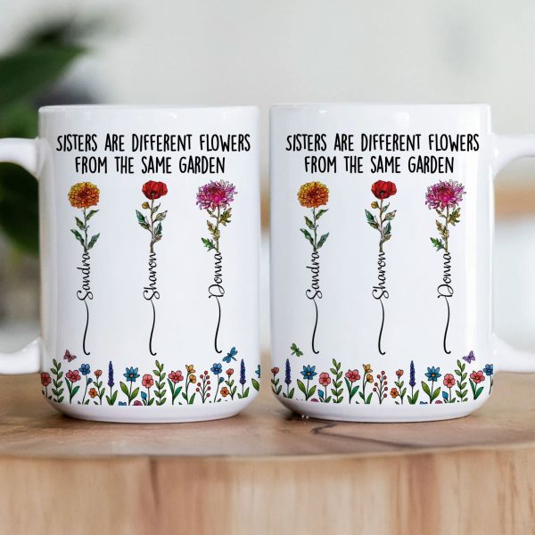 Sisters Ceramic Mug with Floral Illustration, Heartwarming Quote, Perfect Gift for Sisters Sisters Ceramic Mug with Floral Illustration, Heartwarming Quote, Perfect Gift for Sisters
