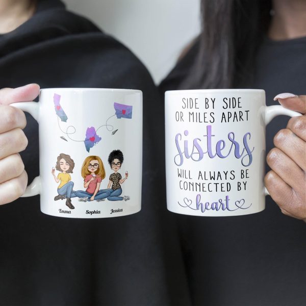 Sisters Will Always Be Connected By Heart - Personalized Mug Sisters Will Always Be Connected By Heart - Personalized Mug