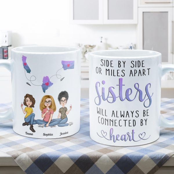 Sisters Will Always Be Connected By Heart - Personalized Mug Sisters Will Always Be Connected By Heart - Personalized Mug
