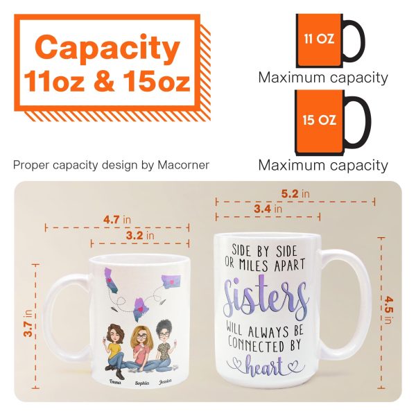 Sisters Will Always Be Connected By Heart - Personalized Mug Sisters Will Always Be Connected By Heart - Personalized Mug