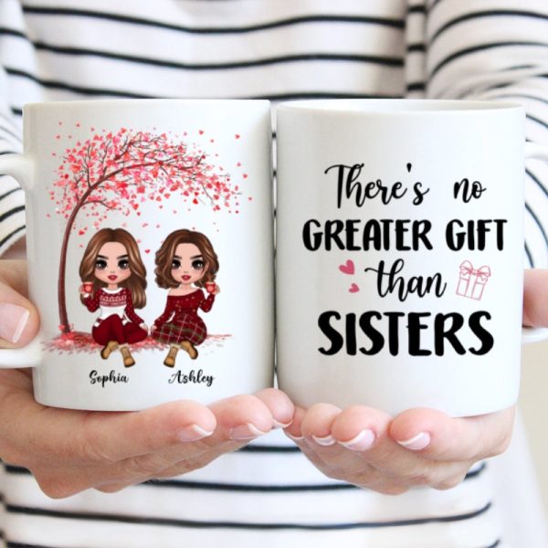 Sitting Doll Besties Under Pink Heart Tree Personalized Mug Sitting Doll Besties Under Pink Heart Tree Personalized Mug