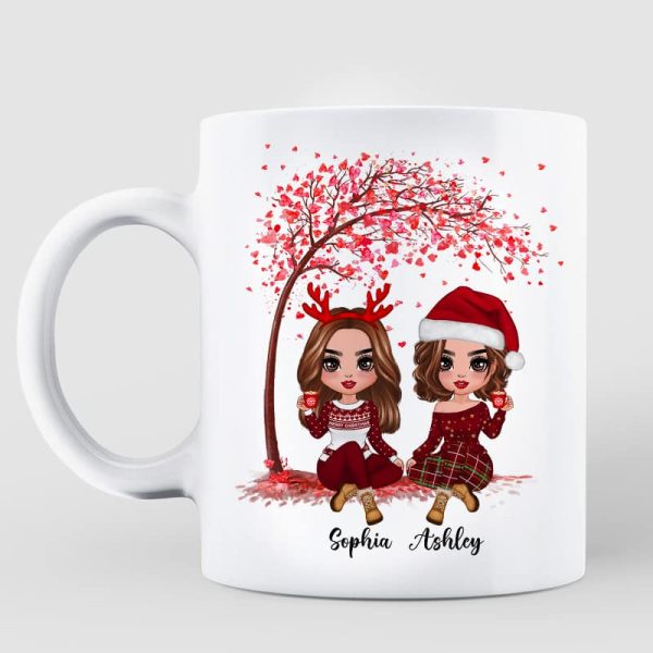 Sitting Doll Besties Under Pink Heart Tree Personalized Mug Sitting Doll Besties Under Pink Heart Tree Personalized Mug