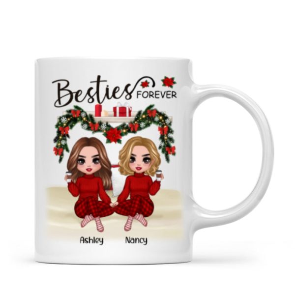 Sitting On Bed Christmas Doll Best Friends Sisters Personalized Mug Sitting On Bed Christmas Doll Best Friends Sisters Personalized Mug