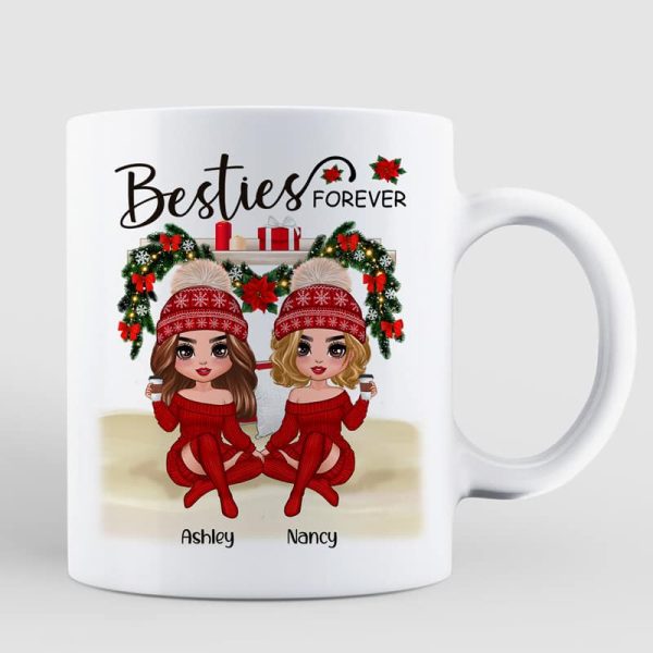 Sitting On Bed Christmas Doll Best Friends Sisters Personalized Mug Sitting On Bed Christmas Doll Best Friends Sisters Personalized Mug