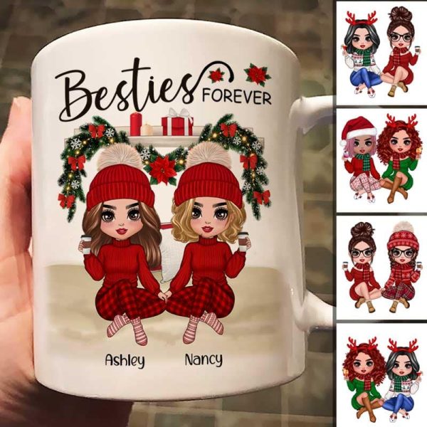 Sitting On Bed Christmas Doll Best Friends Sisters Personalized Mug Sitting On Bed Christmas Doll Best Friends Sisters Personalized Mug