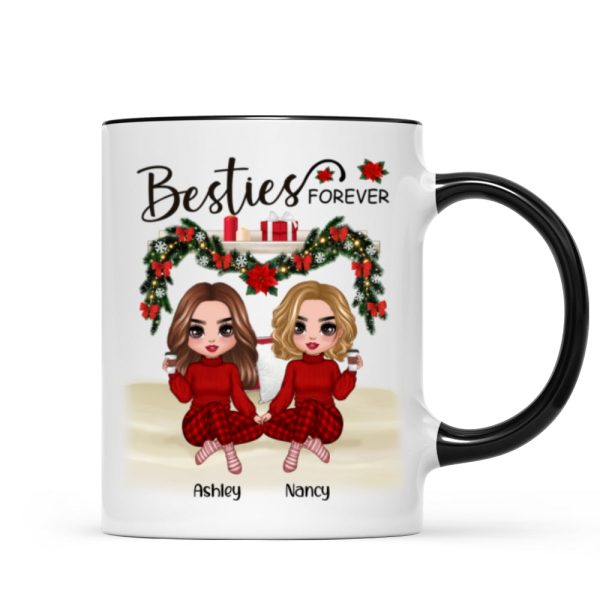 Sitting On Bed Christmas Doll Best Friends Sisters Personalized Mug Sitting On Bed Christmas Doll Best Friends Sisters Personalized Mug