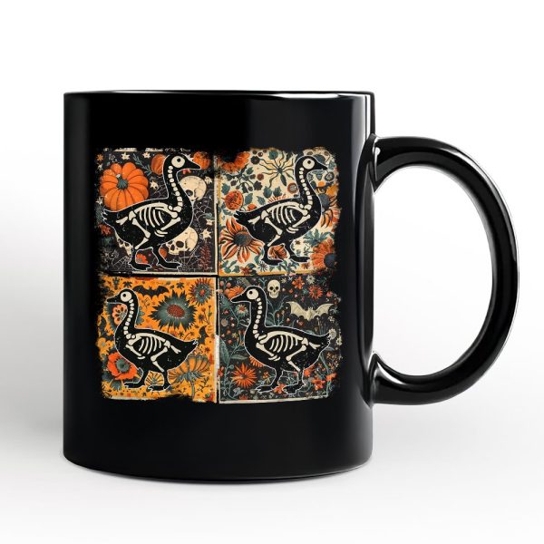 Skeleton Goose Patchwork Personalized Mug, Floral Halloween Gift with Custom Name Skeleton Goose Patchwork Personalized Mug, Floral Halloween Gift with Custom Name