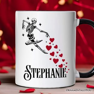 Skeleton Hearts Valentine Personalized Mug, Playful Funny Gift with Custom Name
