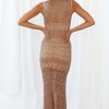 Sleeveless Crochet Openwork Knit Maxi Beach Vacation Dress - Dark Khaki Sleeveless Crochet Openwork Knit Maxi Beach Vacation Dress - Dark Khaki
