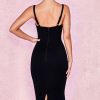 Sleeveless Sweetheart Neck Slit Bodycon Midi Little Black Dress - Black Sleeveless Sweetheart Neck Slit Bodycon Midi Little Black Dress - Black