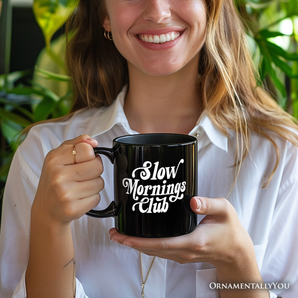 Slow Mornings Club Personalized Mug, Cozy Vintage Aesthetic Gift with Custom Name