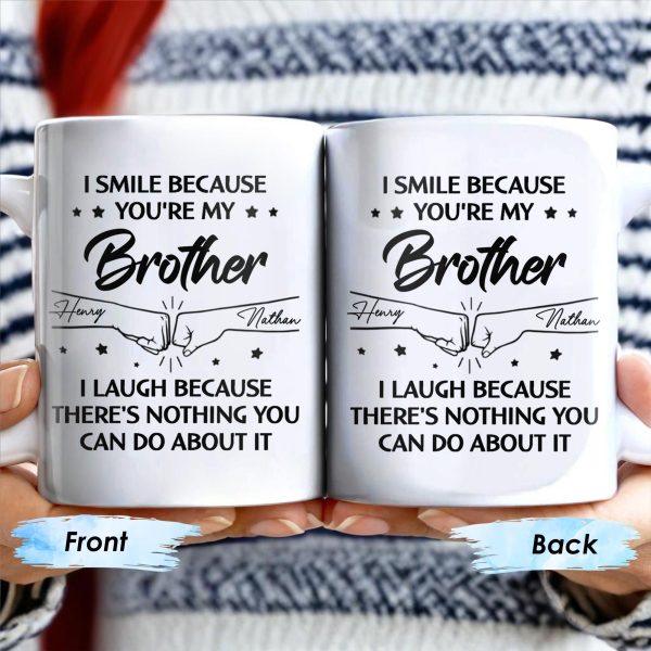Smile And Laugh Brother Quote With Linked Hands Design - Personalized Custom Coffee Mug - FAM288_MG Smile And Laugh Brother Quote With Linked Hands Design - Personalized Custom Coffee Mug - FAM288_MG