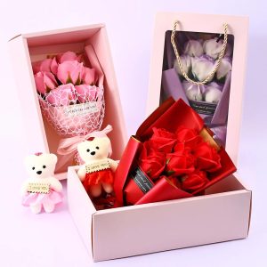 Soap Rose Bouquet with Teddy Bear Gift Box