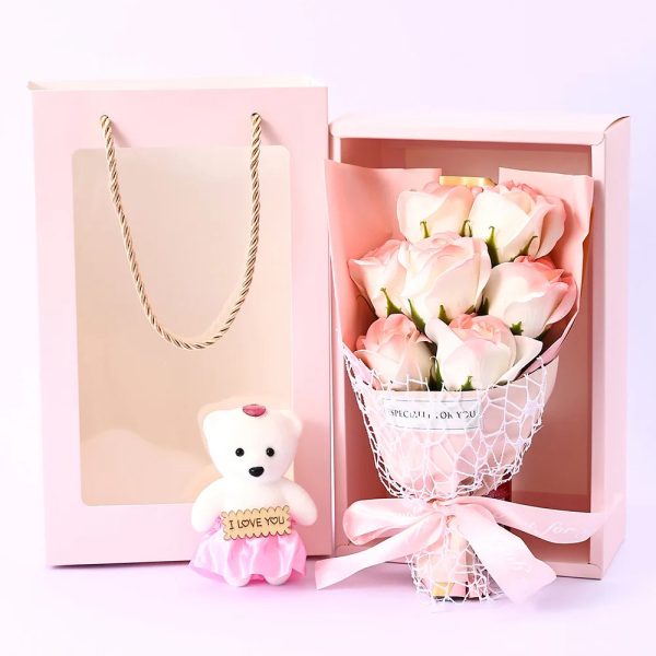 Soap Rose Bouquet with Teddy Bear Gift Box Soap Rose Bouquet with Teddy Bear Gift Box