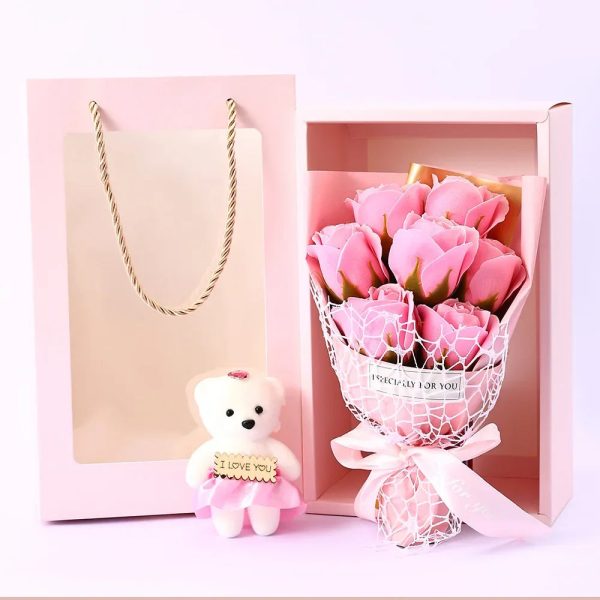 Soap Rose Bouquet with Teddy Bear Gift Box Soap Rose Bouquet with Teddy Bear Gift Box