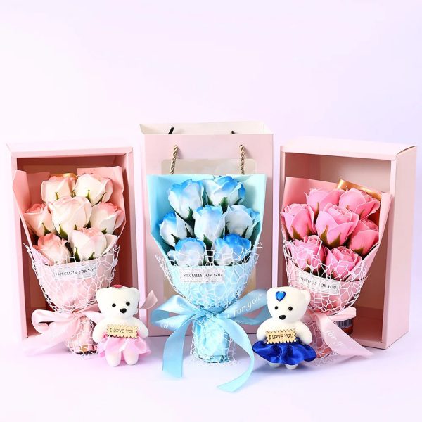 Soap Rose Bouquet with Teddy Bear Gift Box Soap Rose Bouquet with Teddy Bear Gift Box