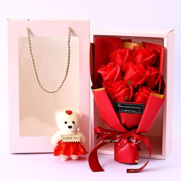 Soap Rose Bouquet with Teddy Bear Gift Box Soap Rose Bouquet with Teddy Bear Gift Box