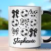 Soccer Balls Coquette Bows Personalized Mug, Sports Mom Tee Gift with Custom Name Soccer Balls Coquette Bows Personalized Mug, Sports Mom Tee Gift with Custom Name