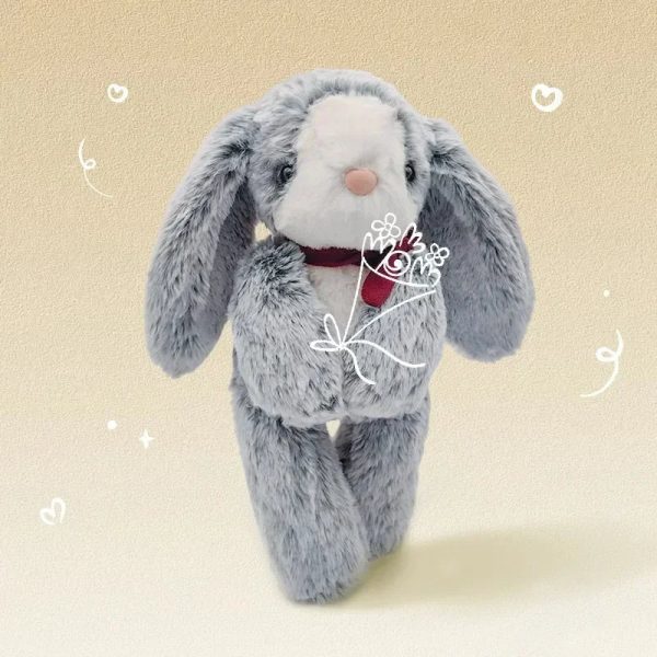 Soot Bonnie Rabbit Plush Doll - Soothing Companion with Red Ribbon Soot Bonnie Rabbit Plush Doll - Soothing Companion with Red Ribbon