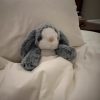 Soot Bonnie Rabbit Plush Doll - Soothing Companion with Red Ribbon Soot Bonnie Rabbit Plush Doll - Soothing Companion with Red Ribbon
