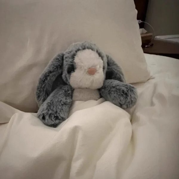 Soot Bonnie Rabbit Plush Doll - Soothing Companion with Red Ribbon Soot Bonnie Rabbit Plush Doll - Soothing Companion with Red Ribbon