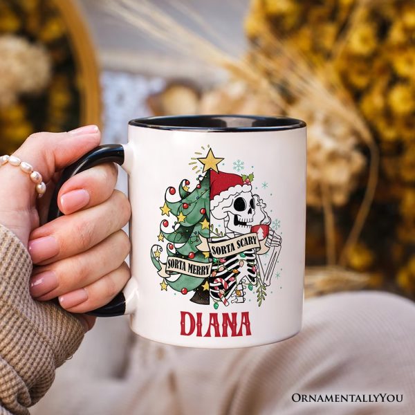 Sorta Merry Christmas Skeleton Personalized Mug, Sarcastic Holiday Gift with Custom Name Sorta Merry Christmas Skeleton Personalized Mug, Sarcastic Holiday Gift with Custom Name