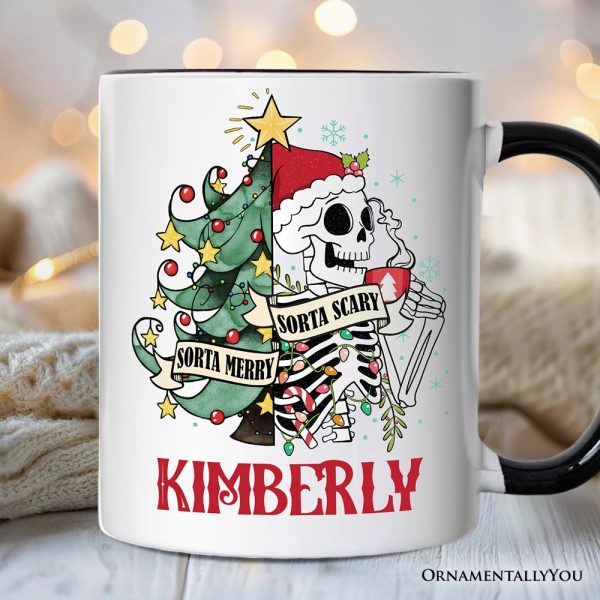 Sorta Merry Christmas Skeleton Personalized Mug, Sarcastic Holiday Gift with Custom Name Sorta Merry Christmas Skeleton Personalized Mug, Sarcastic Holiday Gift with Custom Name