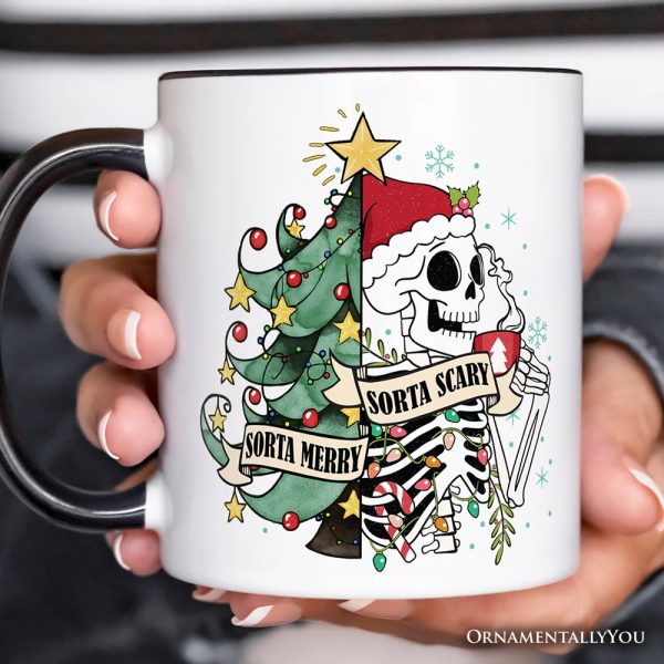 Sorta Merry Christmas Skeleton Personalized Mug, Sarcastic Holiday Gift with Custom Name Sorta Merry Christmas Skeleton Personalized Mug, Sarcastic Holiday Gift with Custom Name