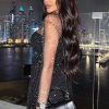 Sparkly Rhinestone Long Sleeve Fishnet Sheer Club Mini Dress - Black Sparkly Rhinestone Long Sleeve Fishnet Sheer Club Mini Dress - Black