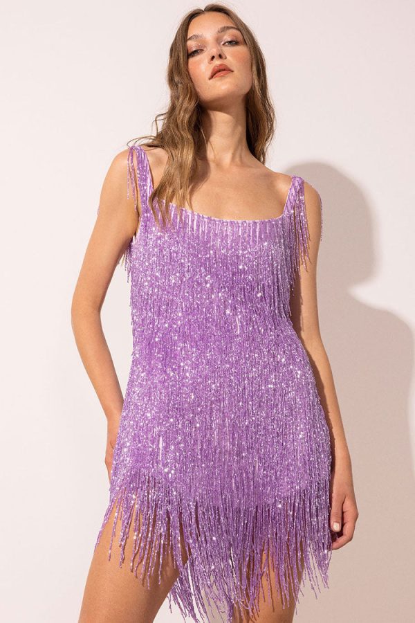 Sparkly Scoop Neck Sleeveless Gatsby Fringe Flapper Party Mini Dress - Violet Sparkly Scoop Neck Sleeveless Gatsby Fringe Flapper Party Mini Dress - Violet