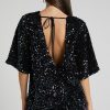 Sparkly Sequin Crew Neck Short Sleeve Oversized Velvet Party Mini Dress - Black Sparkly Sequin Crew Neck Short Sleeve Oversized Velvet Party Mini Dress - Black