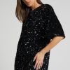 Sparkly Sequin Crew Neck Short Sleeve Oversized Velvet Party Mini Dress - Black Sparkly Sequin Crew Neck Short Sleeve Oversized Velvet Party Mini Dress - Black