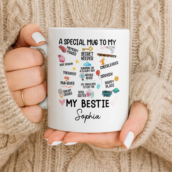 Special Mug To My Bestie Featuring Cupcake and Hearts - Personalized Custom Coffee Mug - BST471_MG